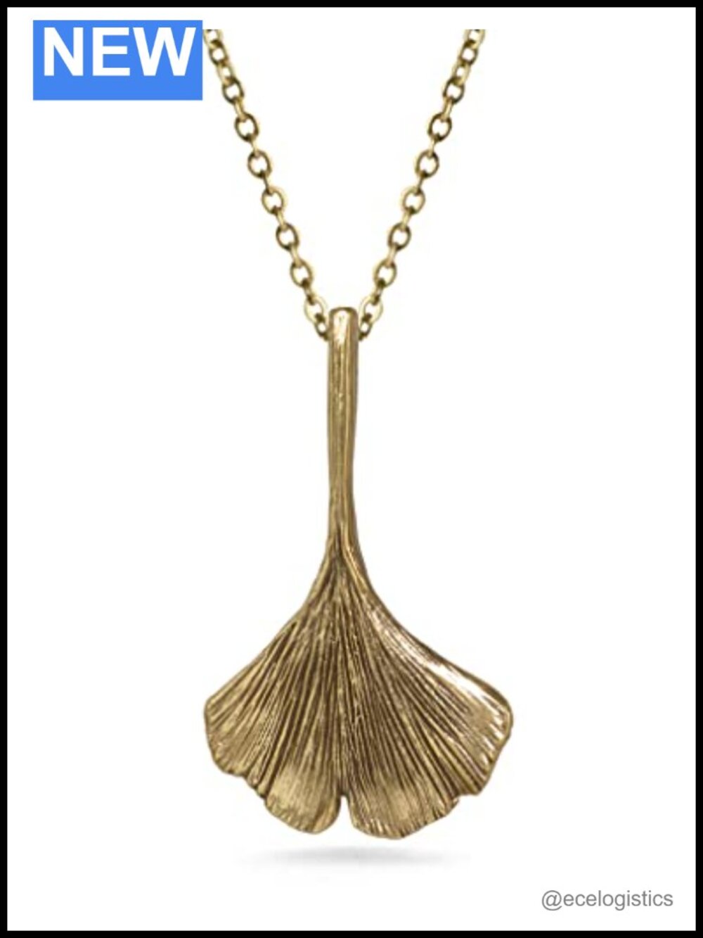 Ginkgo Leaf Pendant Necklace Gold Plated 18 Inch Chain Made in USA